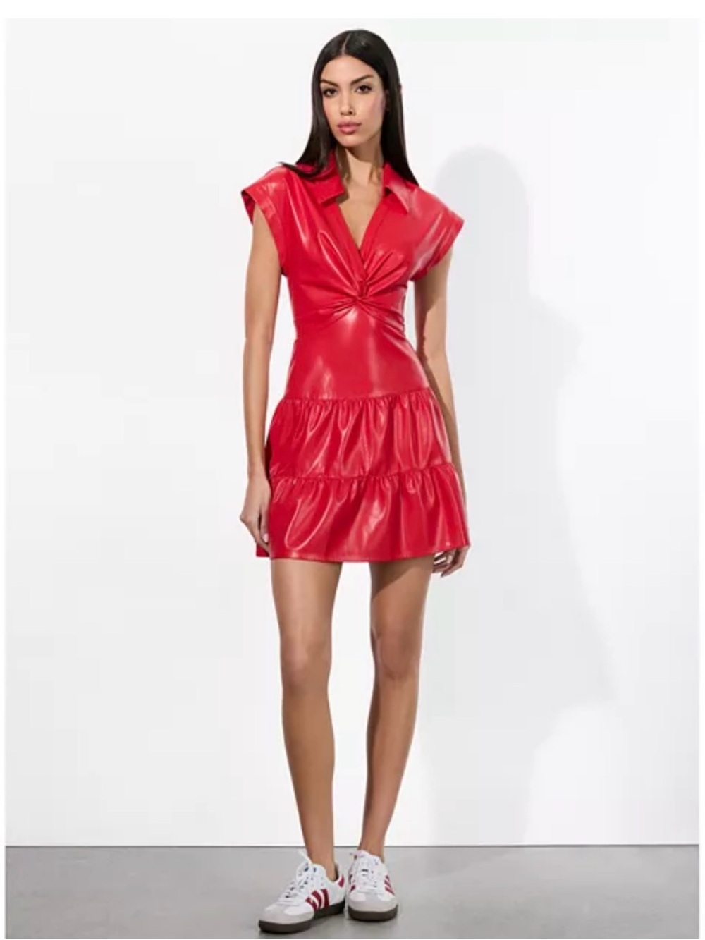 Alice + Olivia Red Faux-Leather Twist-Front Mini Dress